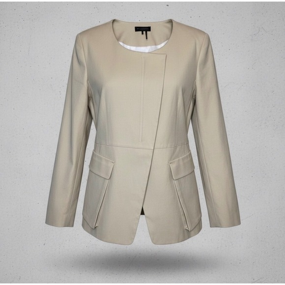 Donna Karan Jackets & Blazers - Donna Karan Patch Flap‎ Pocket Jacket Beige Khaki Asymmetrical size 14